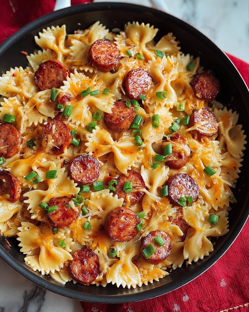 One Pot Kielbasa Pasta with Cheddar and Scallions Recipe - Recipe Image