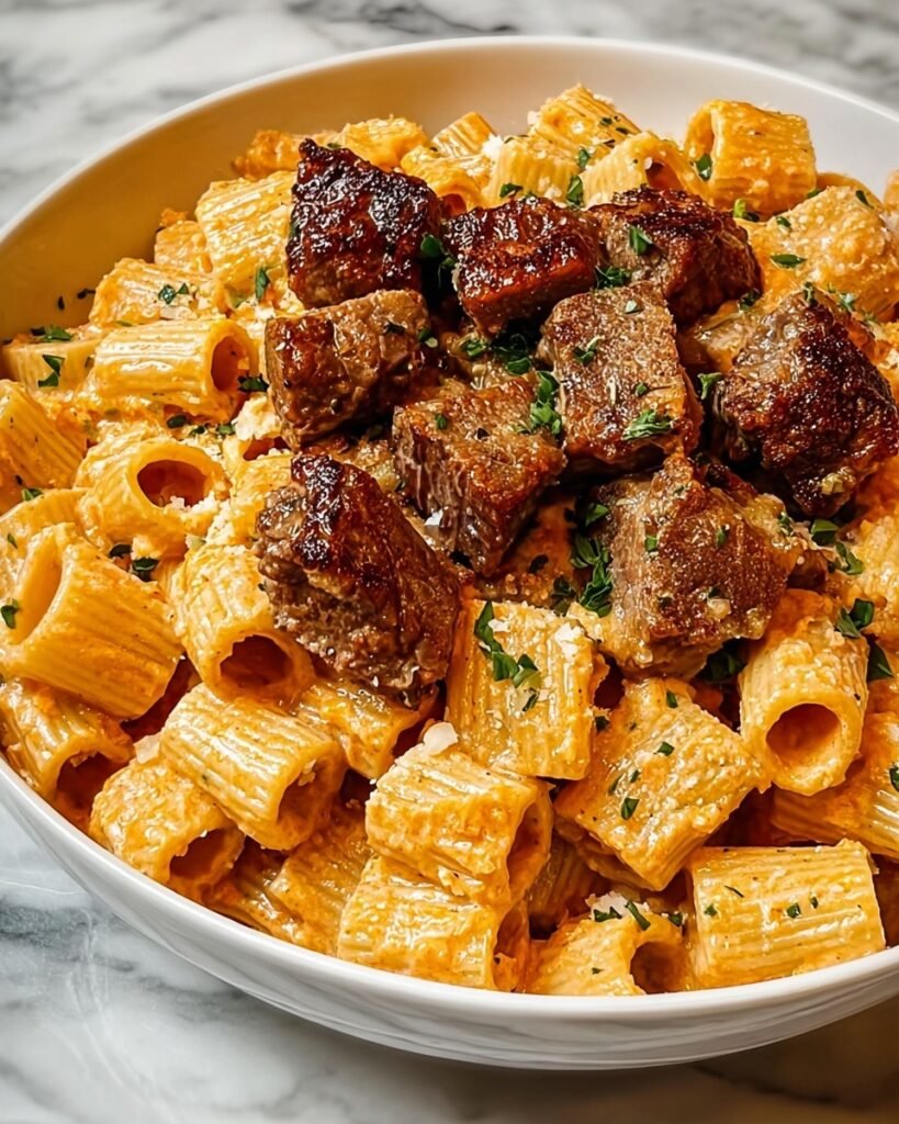 Cajun Steak Tips in Cheesy Rigatoni Parmesan Sauce Recipe