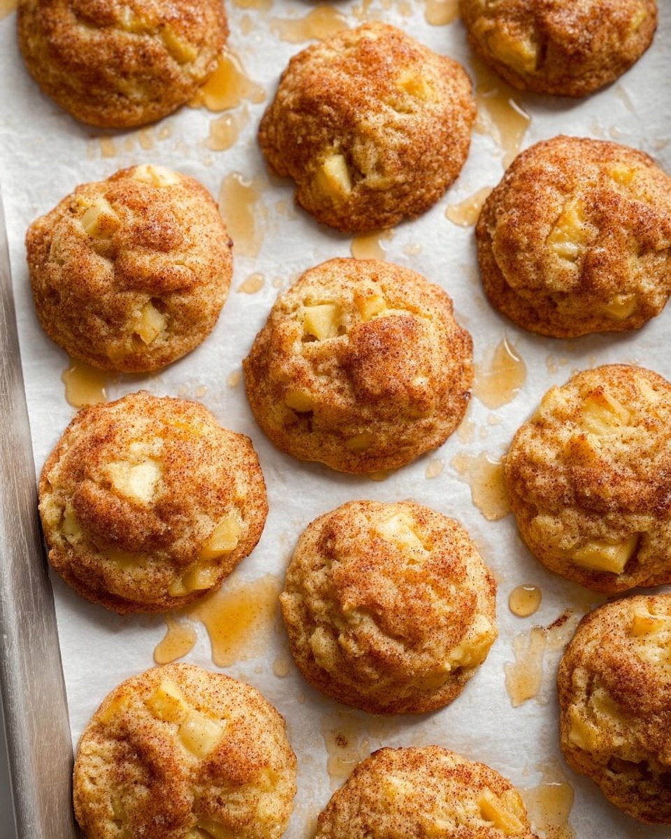 The image shows several small round cookies on a white marbled surface. Each cookie has a golden brown top with a slightly bumpy texture and small chunks of light yellow pieces visible inside. The cookies are covered with a shiny, clear glaze that pools slightly around them, making them look sticky and glossy. The lighting highlights the smooth and crunchy surface of the glaze, adding a slight wet look to the cookies. The scene focuses on the close-up details of the cookies’ texture and glaze. Photo taken with an iphone --ar 4:5 --v 7