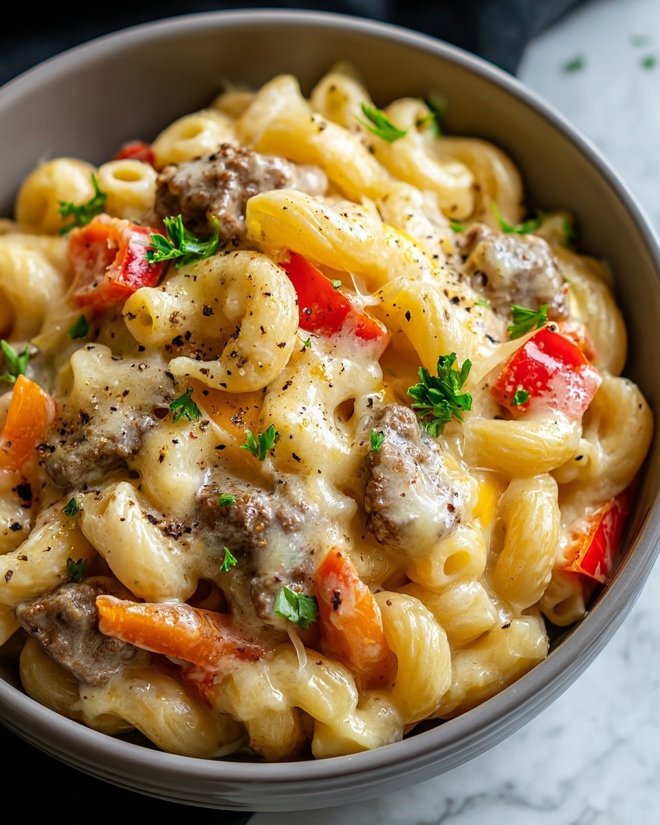 Philly Cheesesteak Mac & Cheese Recipe - Recipe Image